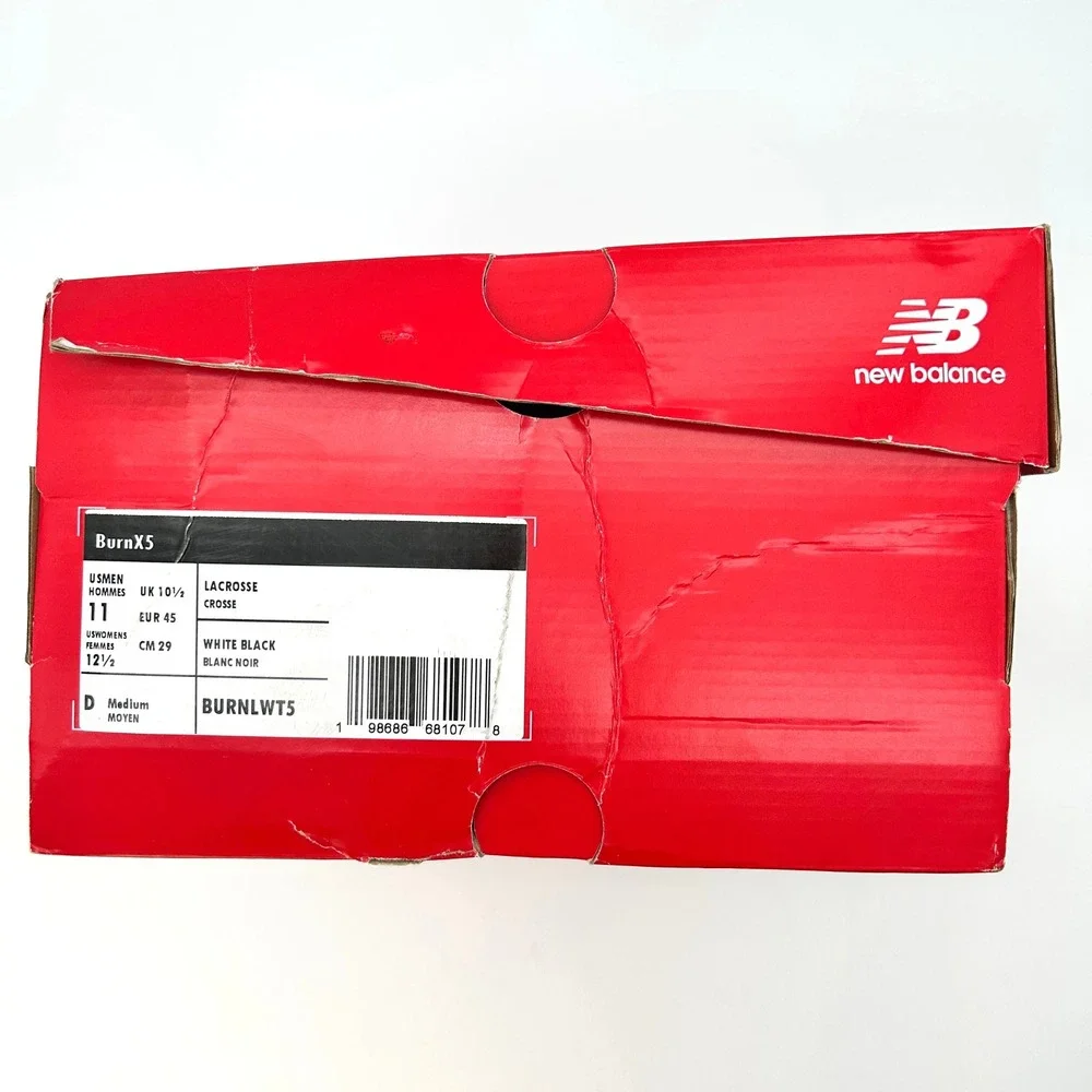New Balance Burn X5 Lacrosse Cleats Mens Size‎ 11 White Black NEW NIB BURNLWT5